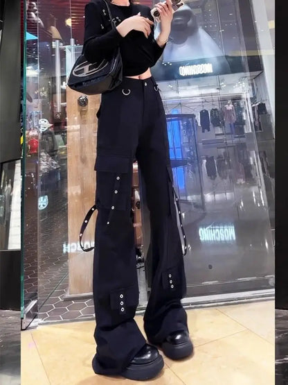 High Waist Design Bell-bottomed Trousers Darkness Style Jeans for Women