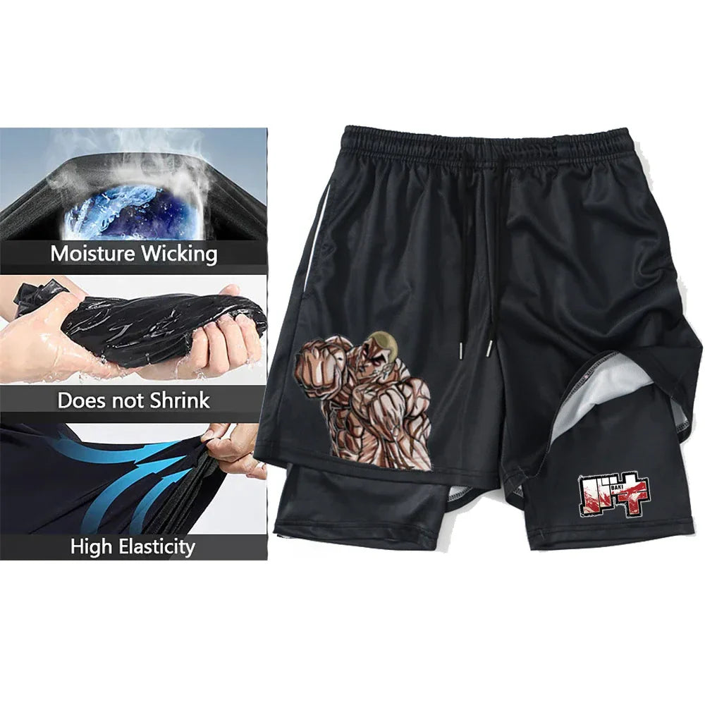 Anime Short Gyms Bilayer 2-in-1 Sports Shorts For Men Sweat-absorbent