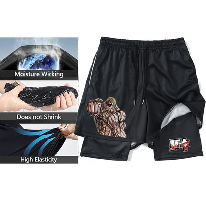 Anime Short Gyms Bilayer 2-in-1 Sports Shorts For Men Sweat-absorbent