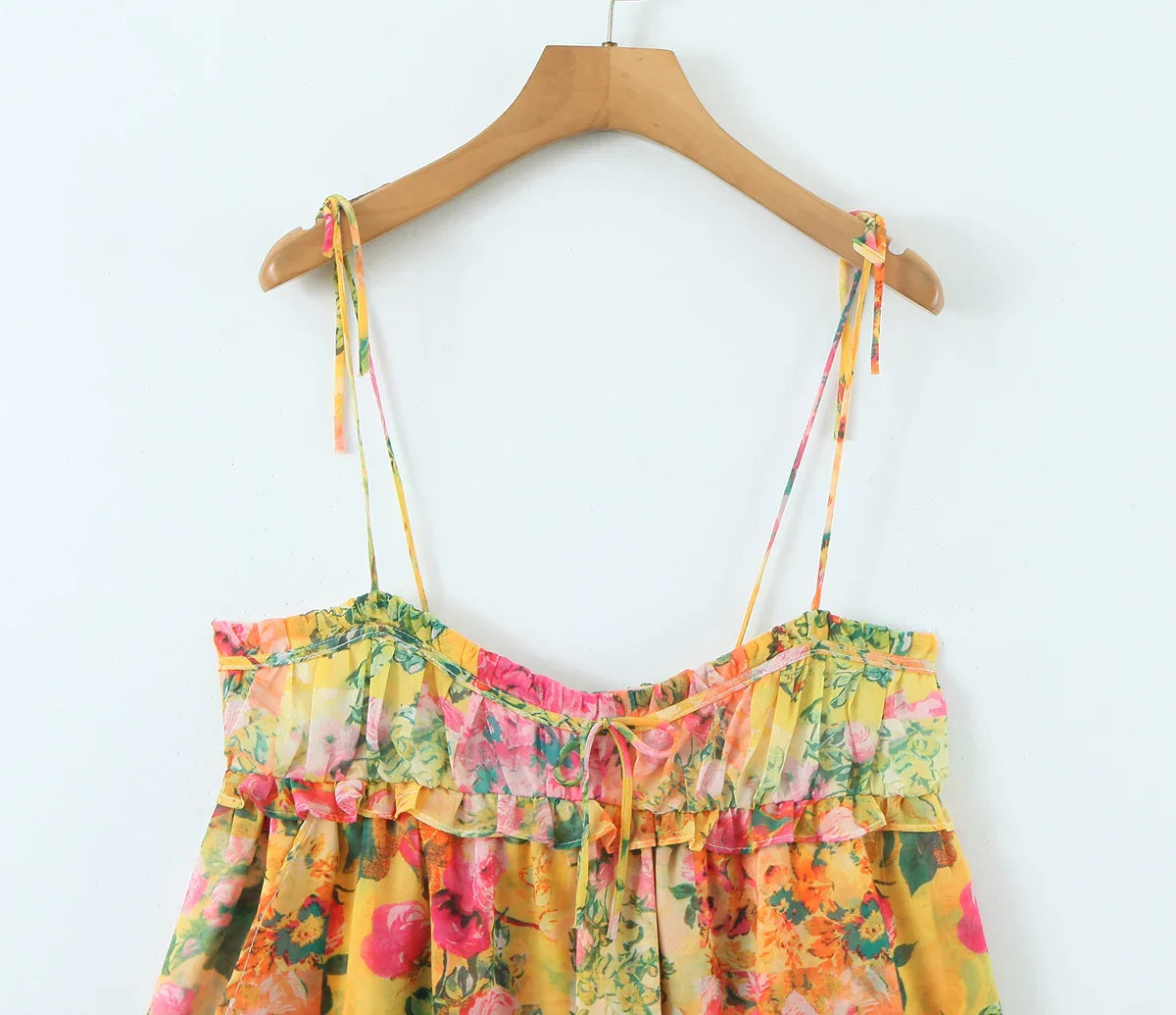 Flower Print Spaghetti Strap Mini Dress Women Backless Skater Lacing up Sling Robe Holiday