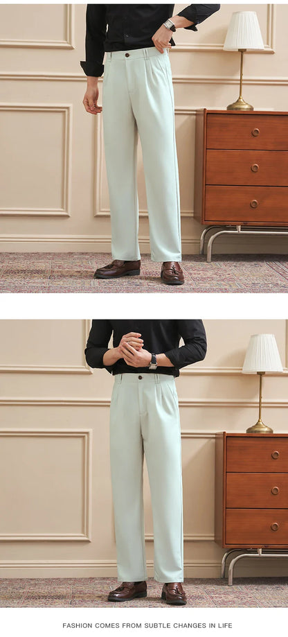 Men‘s Slim-Straight Fit Trousers for Spring & Summer Slim Fit Daily Work Trousers, Solid Color Street Suit Trousers