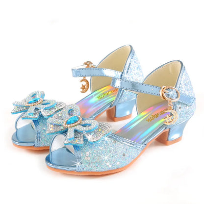 2026 Girls' Princess Sandals Children's Shoes Frozen Elsa Children's Shoes Girls Fashion Baby Pink Blue High Heel Shoes Size