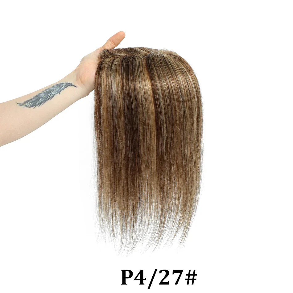 12x13cm Human Hair Toppers with Bangs Black Brown Clip in Hair Toupee for Women Skin Scalp Clip in Remy Hair Pieces