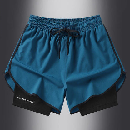 Fake two pieces of summer sports shorts, men's and women's quick drying three point running training itness lining American b