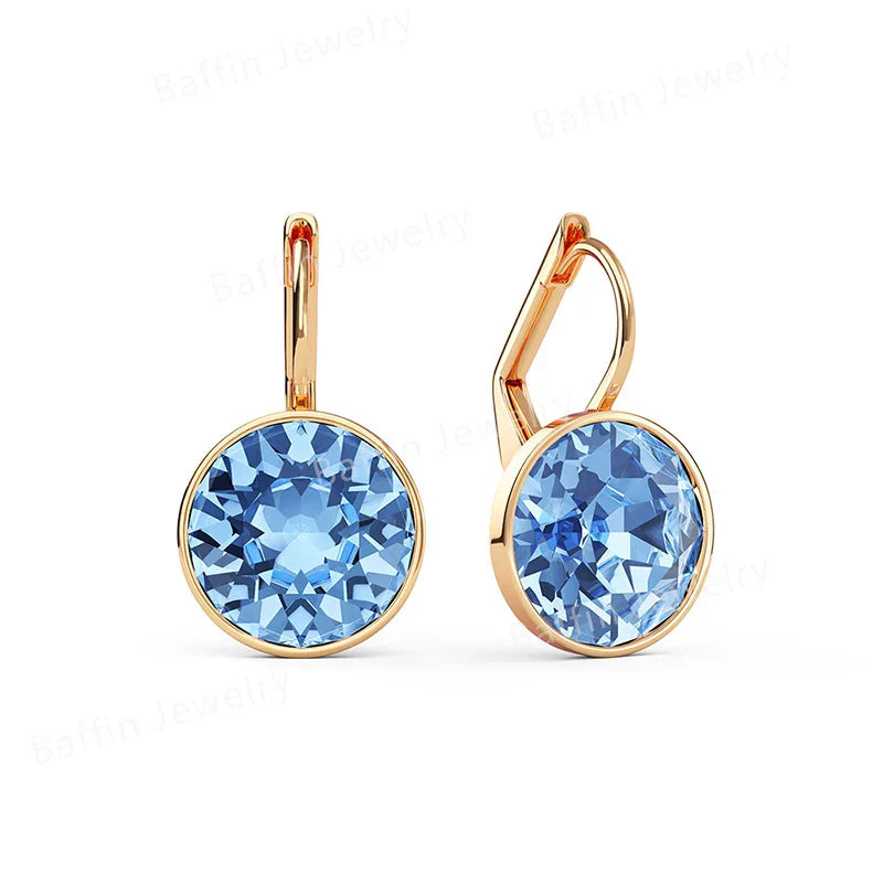 Earring for Women Christmas Birthday Premium Austrian Crystals Round Cut Dangle Silver Gold Color Pierced Jewelry