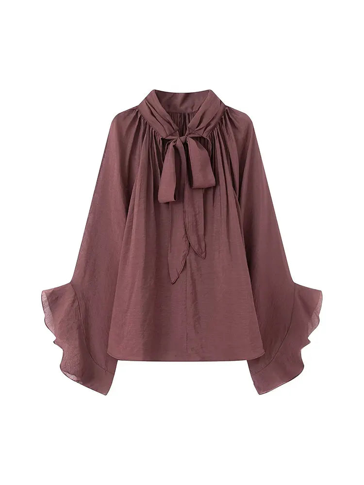 Bow DecorationLoose Long Sleeved Blouses For Women New Fashion Ruffle Edge Shirts and Blouses Woman Top