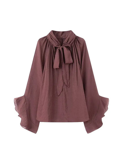 Bow DecorationLoose Long Sleeved Blouses For Women New Fashion Ruffle Edge Shirts and Blouses Woman Top