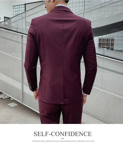 Suit Men's (Blazer+ Vest + Pants) 2025 Business Gentleman Fashionable and Fitted Casual Work Solid-color Wedding Best Man Suit