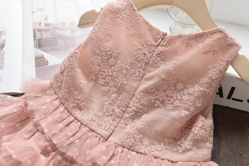 3-8Y Elegant Kid Girl Dress Tulle Layered Dress Sleeveless Princess Costume Wedding Party Costume Baby Girl Clothes Child A1123