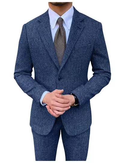 Retro British Men Suit 2 pieces (Blazer+ Vest + Pants)Single Breasted Suit Jacket Formal Fashion Herringbone Wedding Business