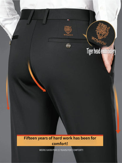 Men's Casual Stretch Dress Pants Slim Fit Straight Business Trousers