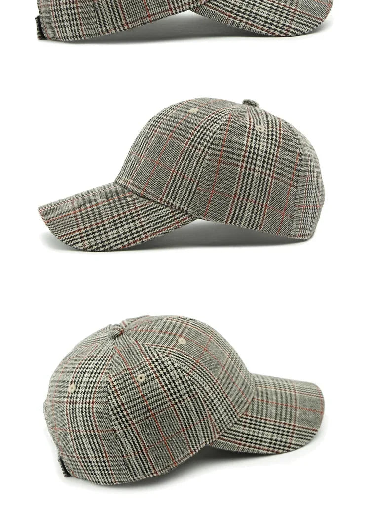 Spring Autumn Women's Baseball Cap Cotton Classic Checkered Snapback Hat Men Women British Style Hard Top Sunshade Hat