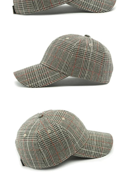 Spring Autumn Women's Baseball Cap Cotton Classic Checkered Snapback Hat Men Women British Style Hard Top Sunshade Hat