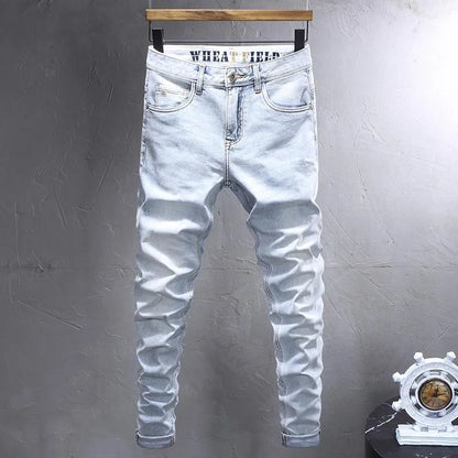 Spring and Autumn New Fashion Trend Solid Color Straight Stretch Denim Pants Men Slim Breathable High Quality Small Foot Pants