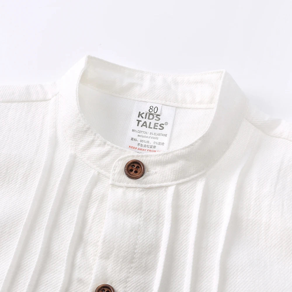 Baby Boy Gentleman Outfits Infant Cotton Linen Stand Collar Short Sleeve Shirts+Suspender Shorts Little Kid Overalls Clothes Set
