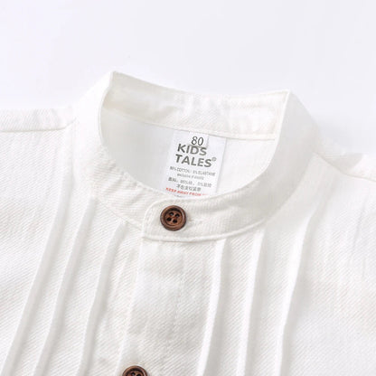 Baby Boy Gentleman Outfits Infant Cotton Linen Stand Collar Short Sleeve Shirts+Suspender Shorts Little Kid Overalls Clothes Set