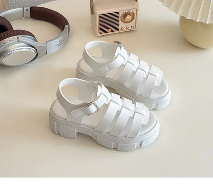 2025 Summer New Children Fashion Sandals for Girls American Style Soft Thick Sole Non-slip Versatile Cool Woven Roman Beach Shoe