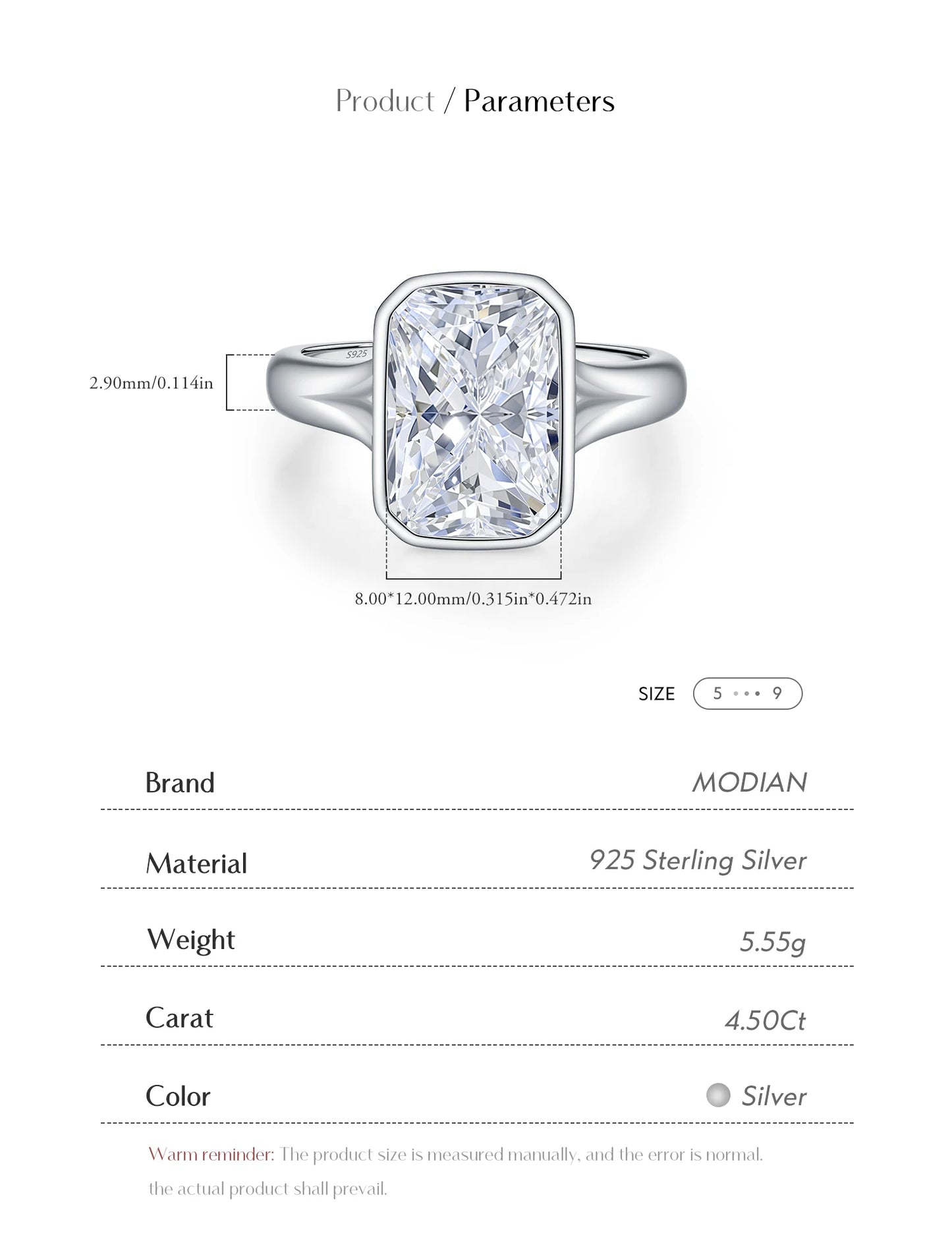4.5CT D Color Moissanite Ring 925 Sterling Silver Rectangle Lab Diamond Wedding Statement Rings For Women Fine Jewelry