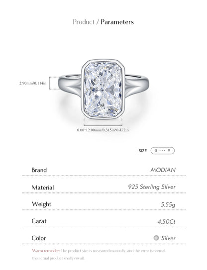 4.5CT D Color Moissanite Ring 925 Sterling Silver Rectangle Lab Diamond Wedding Statement Rings For Women Fine Jewelry