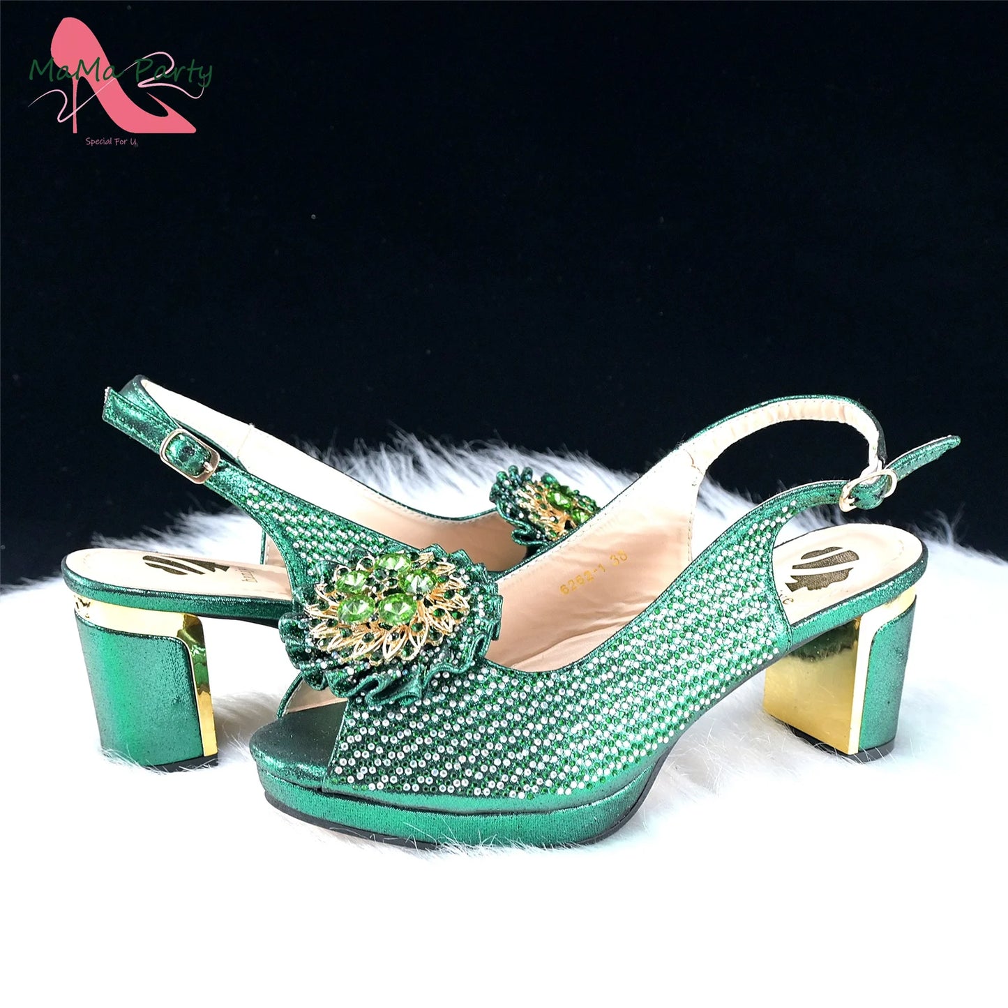 Italian Women Shoes Matching Bag Set in Green Color 7 CM Comfortable Heels with Plaform Elegant Peep Toe Sandals