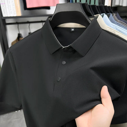 Summer Short Sleeve T-Shirt - Premium Jacquard Spandex, 7A Antibacterial, Seamless, Contrast Color, Split Hem, Wrinkle-Free Polo