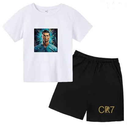 Summer Kids Ball Wear Creative Pattern Football Set T-shirt + Shorts Boys Girls 3-13 Years Old Sports Quick Drying T-shirt Set