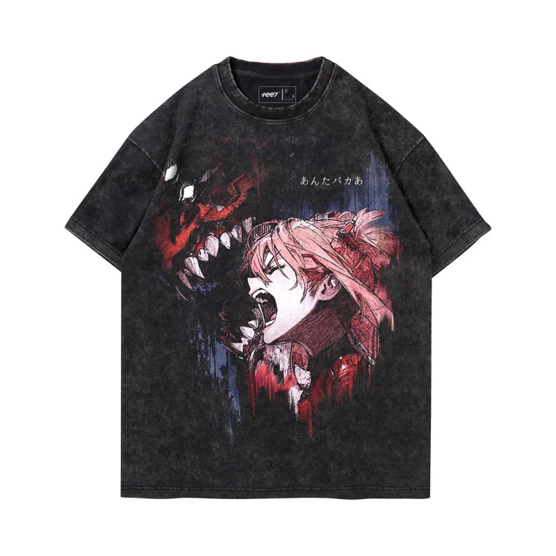 Graphic T-shirt Man Summer Y2k Clothes Casual Short Sleeved Tee Women Vintage Washed Cotton Gym Clothing Top