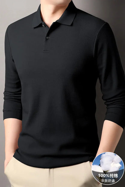 100% Cotton Polo Shirt, Four Seasons Universal  Leisure Long Sleeve, Breathable Lapels T-shirt, Perfect for Golf Sports Durable
