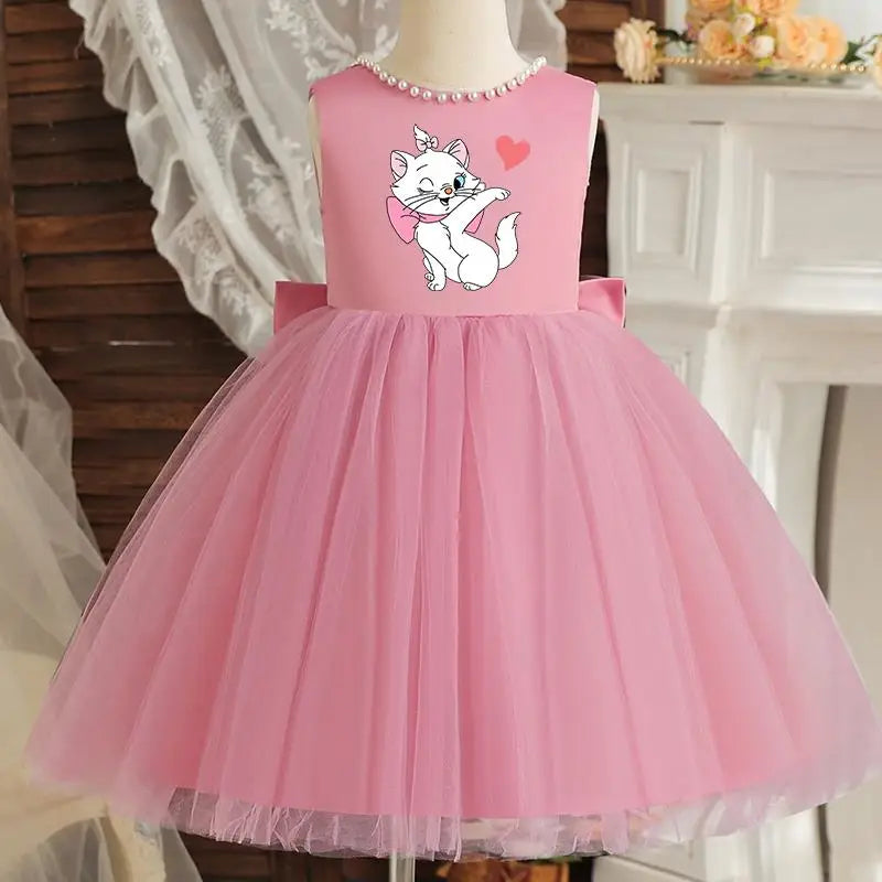 Princess Girl Bow Dress Kids Tulle Wedding Guest Party Birthday Pearls Elegant Bridesmaid Pageant Prom Ball Gown Gift