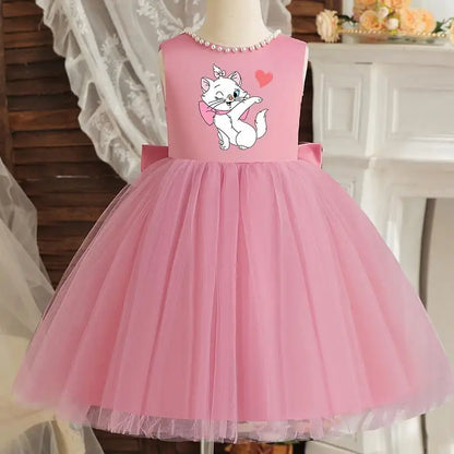 Princess Girl Bow Dress Kids Tulle Wedding Guest Party Birthday Pearls Elegant Bridesmaid Pageant Prom Ball Gown Gift