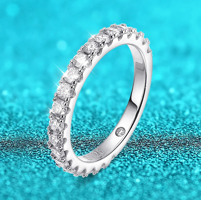 18k Plated 0.6-4.2CT All Moissanite Rings for Women Sparkly Luxury Wedding Diamond Band 100% 925 Sterling Silver Jewelry