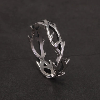925 Sterling Silver Gothic Thorn Couple Rings for Women Men Punk Retro Cool Spiky Finger Ring Adjustable Hip-hop Y2k Jewelry
