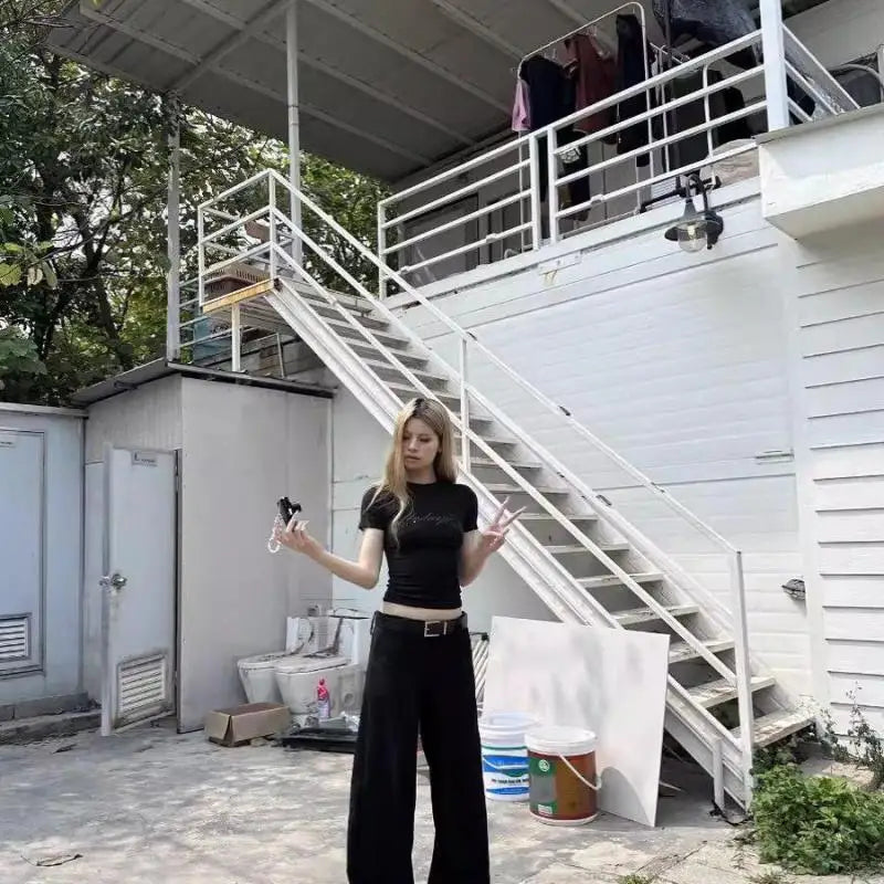 Yedinas Camiseta Gótica Feminina Roupas Moda Coreana 2024 Verão Tops Slim Grunge Estética Vintage Y2k Camiseta Feminina Tshirts