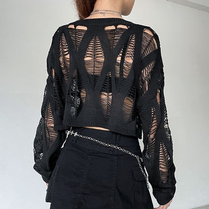 Women Hole Hollow Out Y2K T-shirts Batwing Sleeve Knitted Shirt For Women Loose Streetwear Tops Spring Autumn 2024