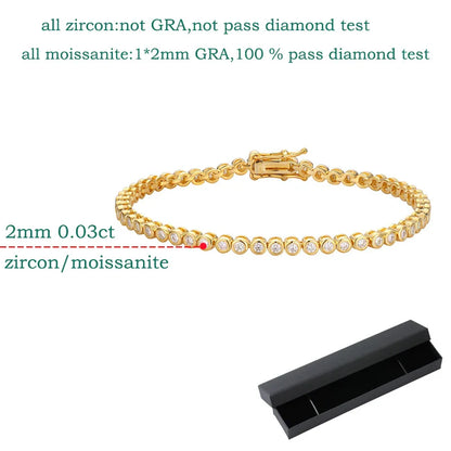 18k Plated 2mm Bubbles Moissanite Tennis Bracelet for Women Luxury Bangles 100% Sterling Silver 925 Full Diamonds Chain
