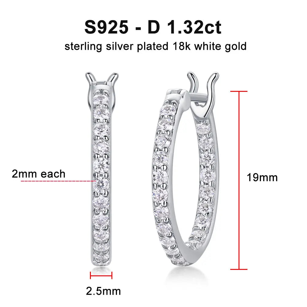 2mm D Color Moissanite Earring s925 Silver Plated 18k White Gold with GRA Certificates Wedding Hoop Earrings for Women