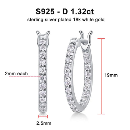 2mm D Color Moissanite Earring s925 Silver Plated 18k White Gold with GRA Certificates Wedding Hoop Earrings for Women