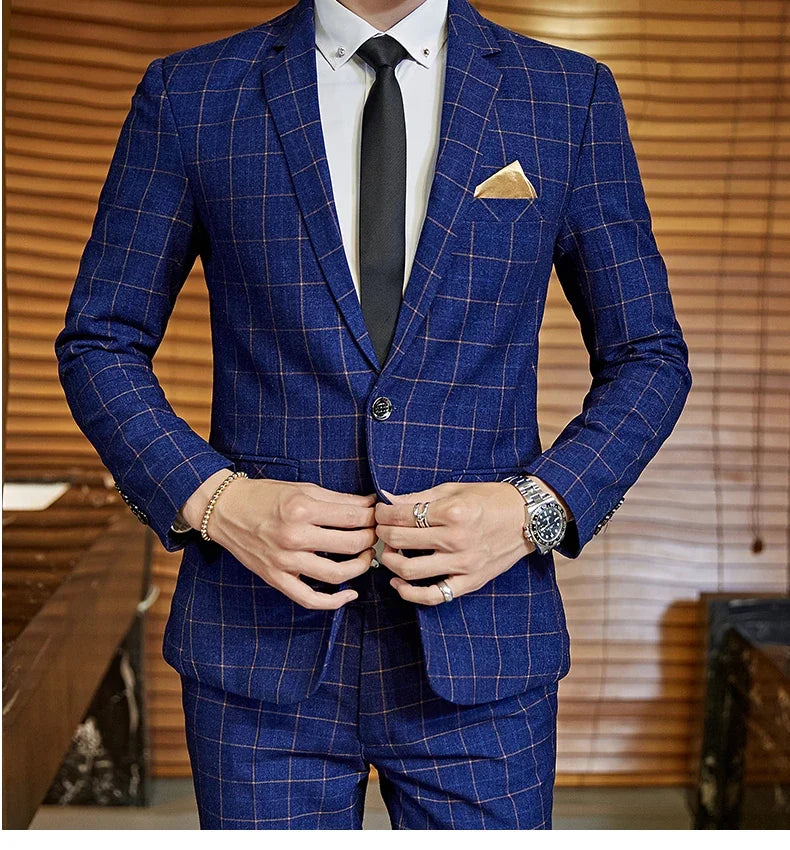 2025 Suit (Blazer+ Pants) Men's Boutique Fashion, Business Gentleman, Slim Fit, Outdoor Wedding, Plaid Trend, Banquet Suit