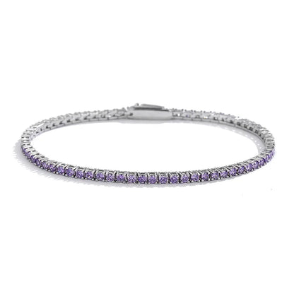 Full 2mm Violet Pink Blue White 5A Zircon Tennis Bracelet for Woman S925 Silver High Carbon All Colored Gemstone Bracelets