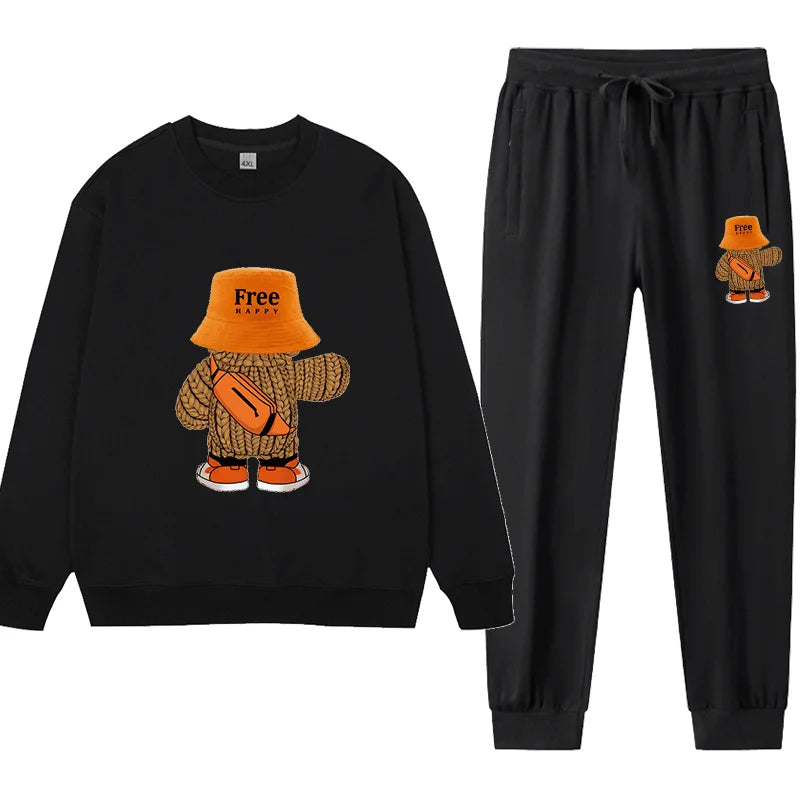 2pcs Men's Sweatshirt Sweatpants Plus Size 1XL-7XL Sports Fashion Casual Printed Male Round Neck Pullover Trousers Set 110-185KG
