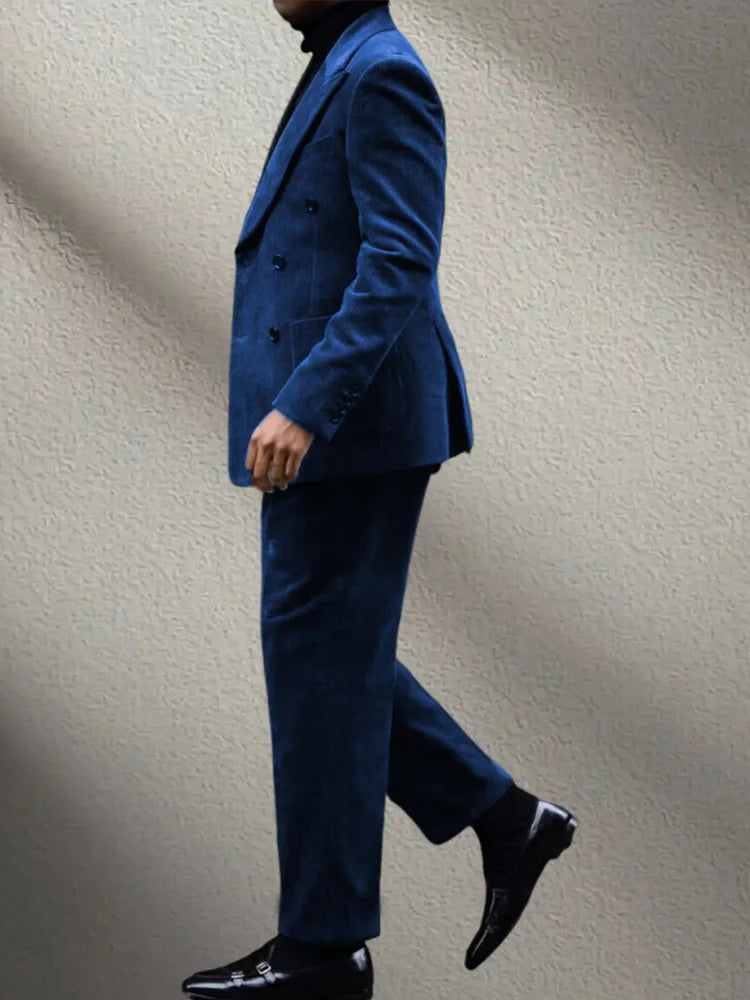 Conjunto de Terno Retrô de Veludo Cotelê de 2 Peças (Blazer + Calça) Conjunto Luxuoso Quente de Alta Qualidade Casamento Festa Baile Jantar Trabalho