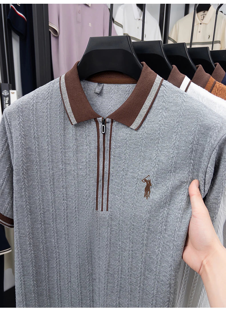 Luxury brand short sleeve T-shirt men's lapel top summer fashion jacquard design golf pony embroidery casual knitted polo shirt