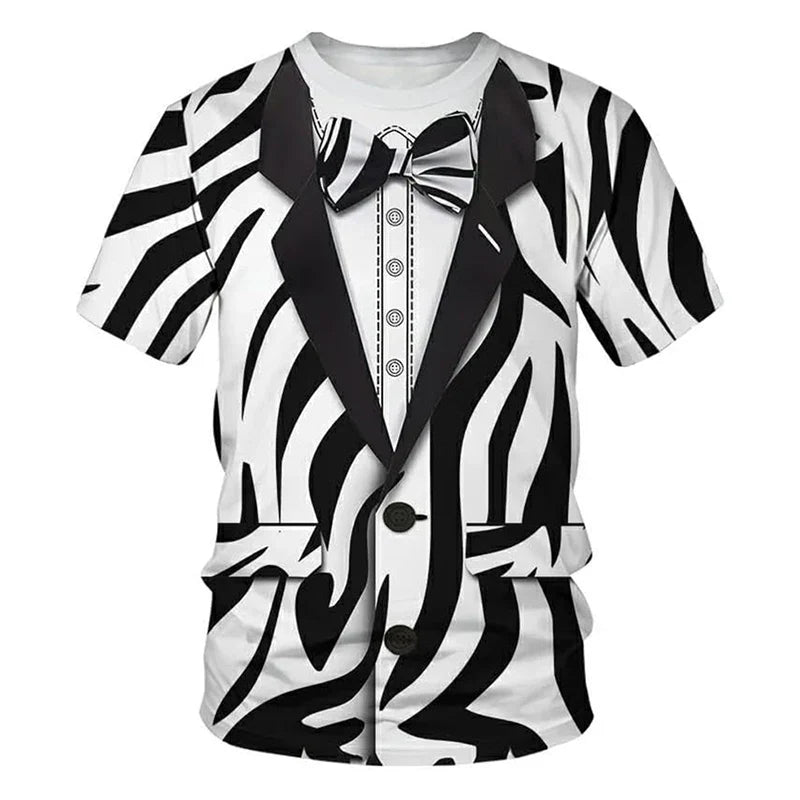 Animal Role Play Fun Leopard T Shirt Men's Short Sleeve O-neck Personality T Shirts Hip Hop Street Cosplay Print Stripes Tee