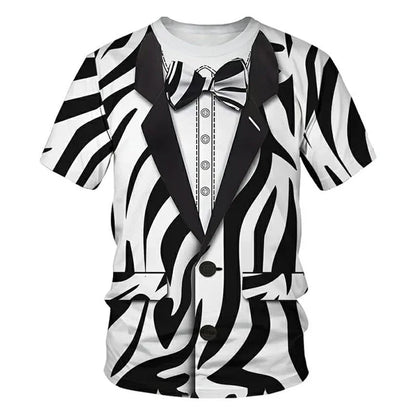 Animal Role Play Fun Leopard T Shirt Men's Short Sleeve O-neck Personality T Shirts Hip Hop Street Cosplay Print Stripes Tee
