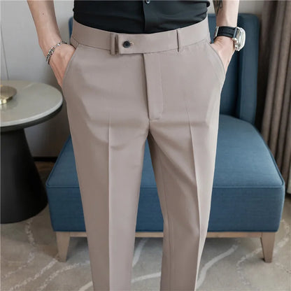 Stretch Solid Color Men's Trousers, Suitable for Business Casual, Parties, Formal Events, and Ankle-length Slim Pants.28-40