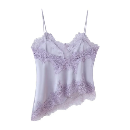 Lace Patchwork Short Camisole Stain Tops For Women Sexy Backless Tops Summer Sleeveless Women Straps Beach Top Female