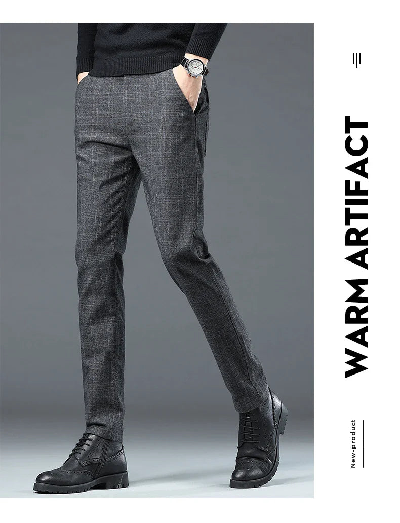 Spring Autumn Korea Business Men Pants Cotton Comfortable Elastic Plaid Casual Fashion Trousers Male Suit Pant
