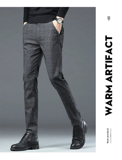 Spring Autumn Korea Business Men Pants Cotton Comfortable Elastic Plaid Casual Fashion Trousers Male Suit Pant