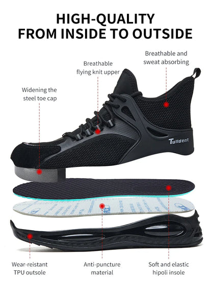Men's protective shoes, breathable, lightweight, and safe shoes, anti-smashing and anti-puncture work shoes, steel-toe shoes