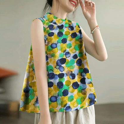 Women Dots Tank Tops 2024 Summer Sleeveless Camis Blouse Korean Fashion Round Neck Shirt Casual Loose Round Neck Tunics